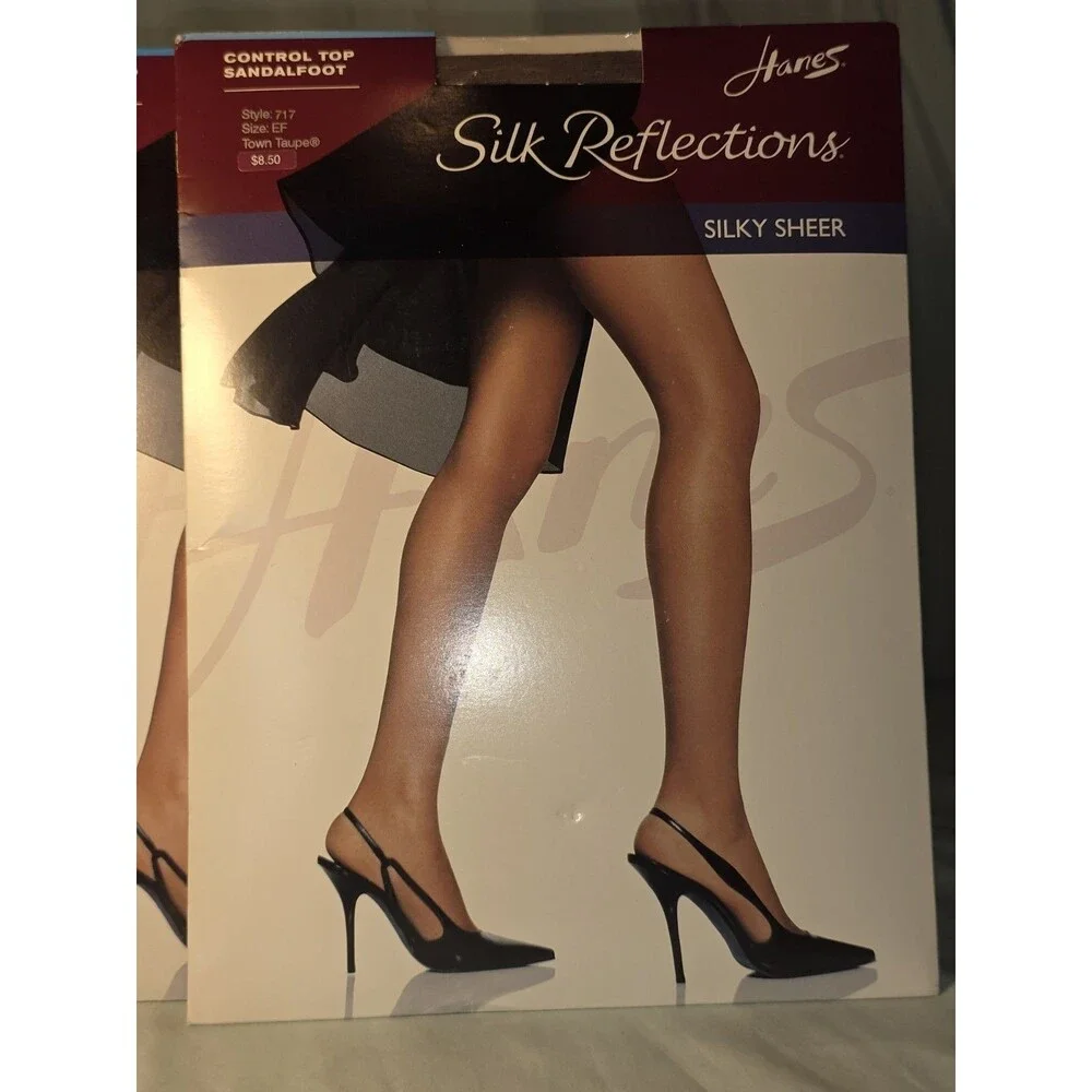 Lot of 3 Vtg Hanes Silk Reflections Pantyhose Size EF Control Top Sandalfoot 717